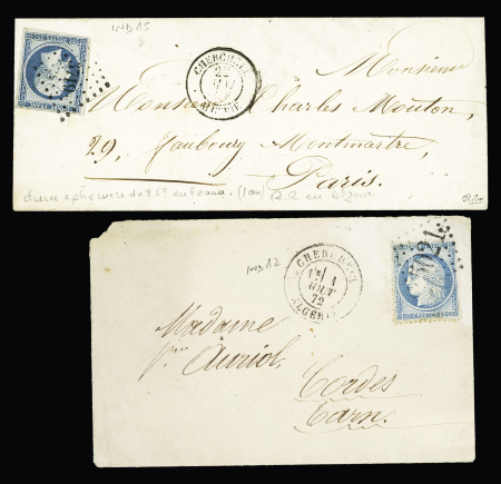 France n°15, 25c bleu OBL PC 3719 + T15 "Cherchell