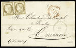 N°56 en paire OBL GC 5107 + T22 (1874) + CAD d'entrée rouge "Tunis par Bone Algérie" sur lettre, B/TB