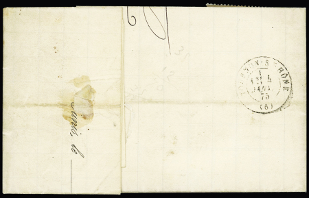 N°56 en paire OBL GC 5107 + T22 (1874) + CAD d'entrée rouge "Tunis par Bone Algérie" sur lettre, B/TB