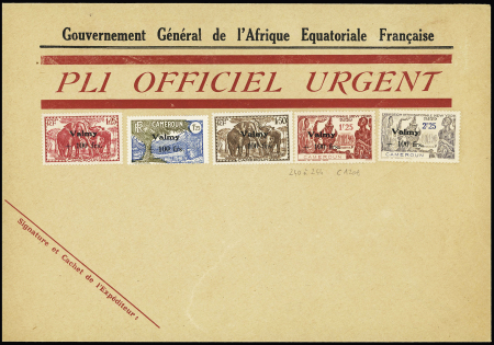 9 lettres diverses du Cameroun dont n°240 à 244 surchargés "Valmy + 100F" (cote 120€) non OBL. TB