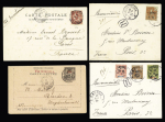 4 plis AFF Chine n°74 (cote 200€) OBL CAD "Canton Chine" (1907), n°53 + 61 + 67 OBL CAD "Canton Chine" (1905), entier carte-lettre 25c noir sur rose surchargé "Chine" OBL Tien-Tsin (1910) et Chine n°24 OBL CAD "Han