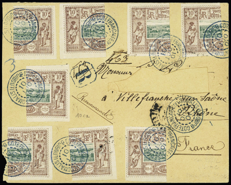 Côte des Somalis : n°10CA, 8 demi-timbres OBL Djibouti (1901) sur lettre recommandée pour Villefranche sur Saône. TB