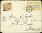 Côte des Somalis n°14 OBL Djibouti (1904) sur lettre recommandée pour Paris avec arrivée. TB