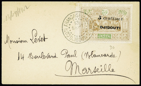 Côte des Somalis n°30 OBL Djibouti sur une petite lettre. TB