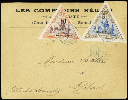 Côte des Somalis n°33 + 35 OBL Djibouti (1902) sur lettre. TB
