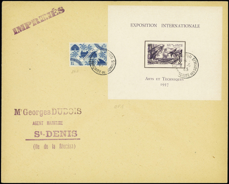 Côte des Somalis n°240 + BF1 OBL Djibouti (1943) sur une grande lettre au tarif imprimé pour Saint Denis de la Réunion avec arrivée. TB