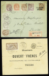 Crète : n°1, 2 pièces  + 2 + 3 + 4, 2 pièces + 10 OBL CAD "La Canée Crète" (1913) sur env. entier postal 15c Mouchon surchargée "taxe réduite à 0F10" (ACEP env. en. 3). TB