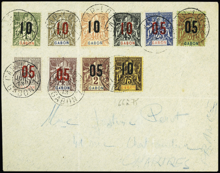 Gabon n°66 à 75, Groupe surchargés OBL CAD "Cap Lopez Gabon" (1913) sur lettre. TB