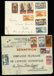 8 plis divers du Gabon dont taxe n°4, bloc de 4 interpanneau OBL Port Gentil (1932). TB