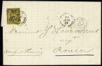 Guadeloupe n°2 OBL CAD "Guadeloupe Basse-Terre" (1884) sur lettre pour Rouen avec CAD octogonal d'entrée "Col Fr Paq Fr D n°1". Rare et TB
