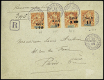 Guadeloupe n°46 + 46C + 46D + 46A OBL Basse-Terre (1905) sur lettre recommandée pour Paris avec arrivée. TB