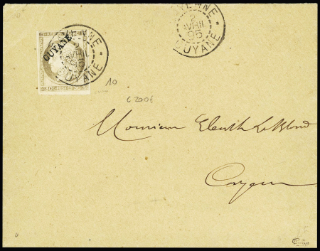 Guyane n°10 OBL CAD "Cayenne Guyane" (1895) sur lettre locale. TB