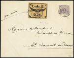 Guyane n°54 + PA n°3 (cote 1200€) OBL Cayenne (1922) sur lettre pour Saint Laurent du Maroni avec arrivée. TB