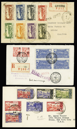 10 lettres de Guyane (1928 - 1946) AFF variés dont BF n°1 et 2 avec CAD "Cayenne France Libre" (1944). TB
