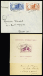 2 lettres : Inde n°120 + 122, Révolution Française, OBL CAD ovale "Inde Mahe" (1939) sur LR et BF n°1 OBL CAD ovale "Inde Chandernagor" (1939). TB