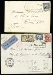 Indochine : 7 lettres diverses dont grande LR OBL Saïgon (15.1.1930) avec griffe rouge encadrée "Par malle aérienne hollandaise" (Muller n°22A). TB