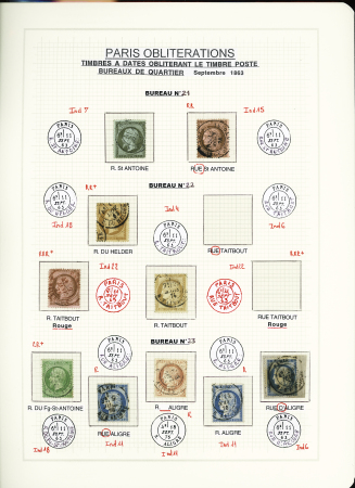 1849-1874, Collection sur les oblitérations de Paris