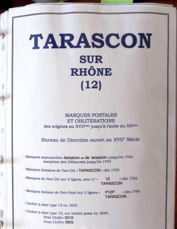 1691-1897, Collection sur les marques postales de TARASCON