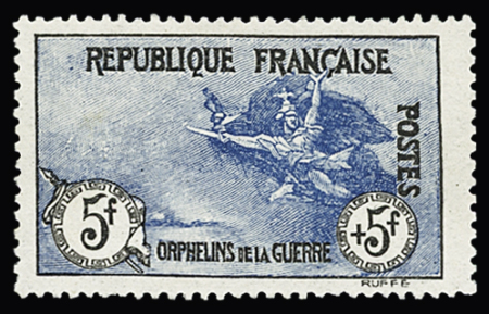 N°155 5f+5f noir et bleu Orphelins, neuf *, TB