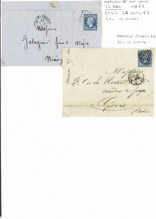 1850-1874, Lot de 21 lettres affranchies avec Cérès,