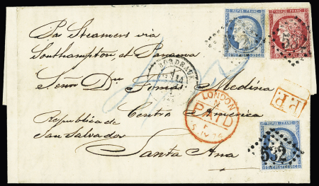 1874 Lettre pour SAN SALVADOR avec n°57 + 60 (x2)