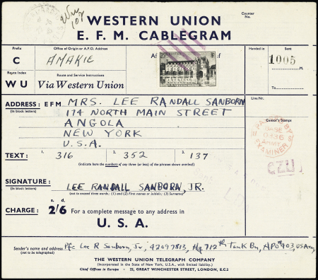 1944-1945, Collection de 8 télégrammes codés américains
