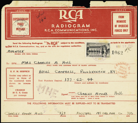 1944-1945, Collection de 8 télégrammes codés américains