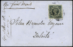 Nouvelles-Galles du Sud n°23 OBL sur lettre pour Tahiti avec au verso CAD "Sydney" (2 oct 1854), rare et TB