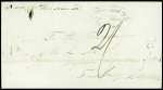 Lettre (sans texte) datée de Tahiti (11.7.1850) adressée à une mission religieuse à Londres avec au recto cachet ovale noir "Forwarded by Cross Hobson and co Valparaiso" et mention manuscrite "Via Panama" et au verso