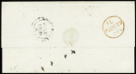 Lettre (sans texte) datée de Tahiti (11.7.1850) adressée à une mission religieuse à Londres avec au recto cachet ovale noir "Forwarded by Cross Hobson and co Valparaiso" et mention manuscrite "Via Panama" et au verso
