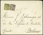 Colonies générales n°54 + 59 OBL CAD "Papeete Taïti" (1887) sur lettre recommandée pour Bordeaux. TB