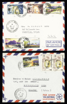 Océanie n°203 + 204 OBL rare CAD "Papeete R.P annexe n°1 (aérogare) Tahiti" (1957) sur aérogramme  et 2 lettres avec CAD "Papeete RP annexe 1 Polynésie française" (1969). TB