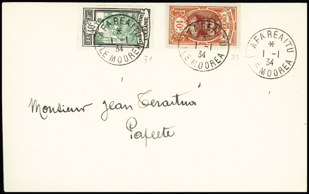 Océanie n°25 + 31 OBL CAD "Afareaitu ile Moorea" (1934) sur lettre locale. TB