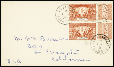 Océanie n°82 en paire OBL CAD "ile Fakarava Tuamotu" (1931) sur lettre pour les USA. TB
