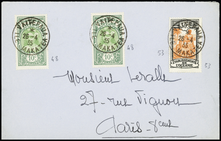 Océanie n°48, 2 pièces + n°53 OBL CAD "Vaitepaua ile Makatea" (1935) sur lettre. TB