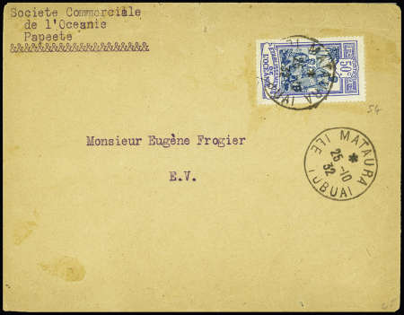 Océanie n°54 OBL CAD "Mataura ile Tubuai" (1932) sur lettre. TB