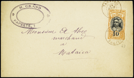 Océanie n°43 OBL CAD "Taravao Tahiti" (1916) à cercle intérieur pointillé sur lettre. TB