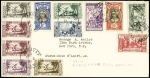 Océanie n°47 + 69 + 84 + 85, 2 pièces + 88 + 89 + 92 + 121 à 123 OBL CAD "Taravao ile Tahiti" (1937) sur lettre pour les USA avec Daguin de Tahiti au verso. TB