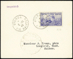Océanie n°127 OBL CAD "Uturoa Raïatea" (1940) sur imprimé pour la Suisse avec censure d'Océanie. TB