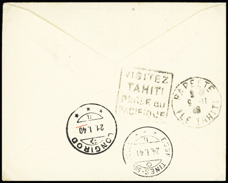 Océanie n°127 OBL CAD "Uturoa Raïatea" (1940) sur imprimé pour la Suisse avec censure d'Océanie. TB