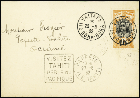 Océanie n°43 OBL CAD "Vaitape ile Bora-Bora" (1932) sur lettre avec au recto Daguin de Papeete. TB