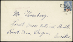 Océanie n°6 OBL cachet ovale noir "San Francisco Cal." + griffe lilas "Paquebot" sur lettre avec au verso CAD de San Francisco (1909)