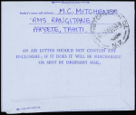 Grande Bretagne entier aérogramme 6P rose OBL griffe "Paquebot" + CAD "Papeete ile Tahiti" (1960) pour la Nouvelle Zélande. TB