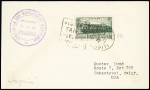 France n°339 OBL "Papeete ile Tahiti" (1937) + Daguin à gauche "Visitez Tahiti ile du Pacifique" sur lettre pour les USA avec cachet violet "Compagnie des messageries maritimes - paquebot ville de Strasbourg". TB