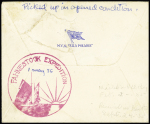 Nouvelle Zélande n°194 OBL grand CAD "Marine post office "RMS Maunganui" (1935) sur lettre pour les SA avc au verso grand cachet lilas illustré d'un voilier et d'un soleil "Fahnestock Expédition et mention imprimée