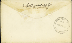 Océanie n°75 OBL cachet carré muet sur lettre pour les USA avec au verso CAD "Marine post office RMS Monowaï". Rare et TB