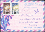Polynésie aérogramme n°2, 26F avec n°27 + 28 OBL Taravao (1977) pour le Canada. TB. Cote 600€