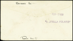 Lettre non affranchie avec cachet noir "Galapagos isl" + CAD Papeete (1939) avec Daguin à gauche "Voir Tahiti et y vivre" et taxe US, au verso griffe violette "M/S Stella Polaris". Rare et TB