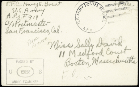 Lettre en franchise de l'APO 919 (Bora-Bora) avec grand CAD muet avec killer "US Army postal service APO" (vers 1942). TB