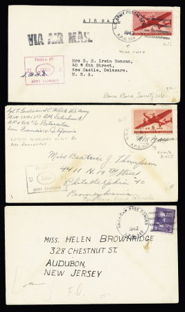 3 lettres AFF TP USA OBL grand CAD "US army postal service APO 919" (1942 - Bora-Bora). TB